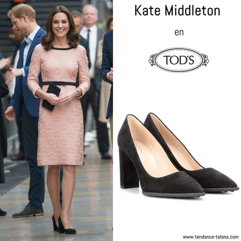 Kate Middleton en escarpins signés Tod's à la station Paddington à Londres Celebrity Shoes, Kate Middleton, Kitten Heels, Heels