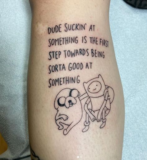 Jake And Finn Tattoo, Adventure Time Quote Tattoo, Tiny Adventure Time Tattoo, Subtle Adventure Time Tattoo, Jake Adventure Time Tattoo, Tattoo Ideas Adventure Time, Finn And Jake Tattoo, Small Adventure Time Tattoo, Adventure Time Tattoo Flash