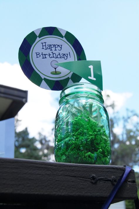 Green Mason Jars, Golf Party, 1st Birthday Parties, Mason Jar, 1st Birthday, Mason Jars, Party Ideas, Happy Birthday, Birthday Party