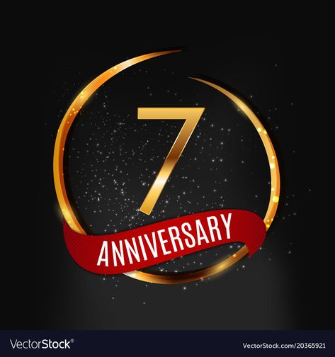 Template gold logo 7 years anniversary with red Vector Image Ribbon Vector, 7 Year Anniversary, Mix Photo, Anniversary Logo, Church Graphic Design, 7th Anniversary, Gold Logo, Red Ribbon, Png Images