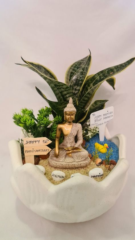 Tabletop Garden, Peace Decor, Buddha Zen Garden, Buddha Statue Decor, Diwali Theme, Miniature Garden Diy, Buddha Garden Ideas, Diy Planters Pots, Fen Shui