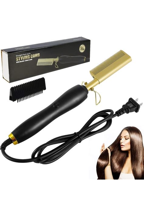 Hot Comb, 2 in 1 Electric Heating Comb, Temp Adjustable Pressing Combs, Hair Straightener Comb, Electric Straightening Comb, Portable Travel Curling Hair Straightening Comb for Men and Women Hair Straightener Comb, Hot Comb, Curling Hair, Straightening Comb, Hair Straightening, Styling Comb, Electric Heating, Hairstyles Ideas, Curling Iron