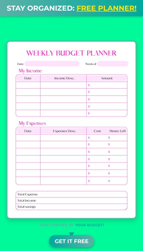 Free weekly budget planner to track spending & manage finances. Cute Budget Template, Weekly Budget Planner, Savings Goals, Weekly Budget, Track Spending, Free Planner, Saving Goals, Budget Template, Budget Planner