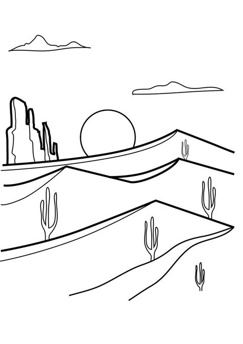 Desert Coloring Pages - Best Coloring Pages For Kids Desert Coloring Pages, Vegetable Coloring Pages, Turtle Coloring Pages, Pumpkin Coloring Pages, Desert Colors, Adult Coloring Book Pages, Desert Oasis, Easy Coloring Pages, Flower Coloring Pages