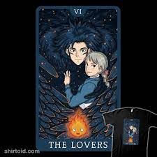 Tarot Ghibli The Lovers - Shirtoid Ghibli Tarot, Howl's Moving Castle Movie, Castle Movie, Tarot Card Tattoo, The Lovers Tarot Card, The Lovers Tarot, Dark Spirit, Diy Crafts Bookmarks, Howl's Moving Castle