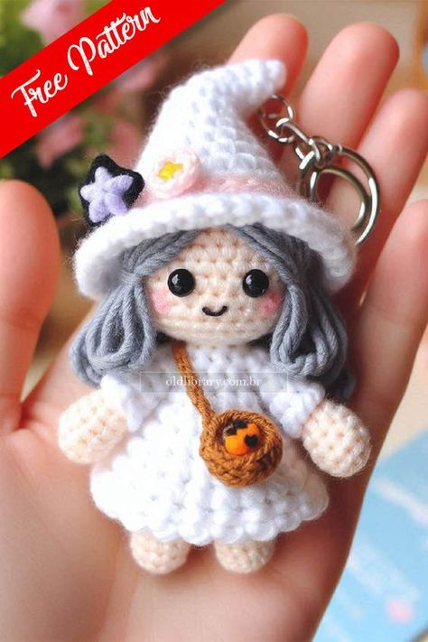 Creating a witch amigurumi keychain is a charming way to add a touch of magic to your accessories. Witch Amigurumi, Knitting Patterns Free Dog, Crochet Angel Pattern, Crochet Baby Costumes, Amigurumi Keychain, Crochet Bat, Crochet Patterns Free Beginner, Homemade Dolls, Crochet Coaster Pattern