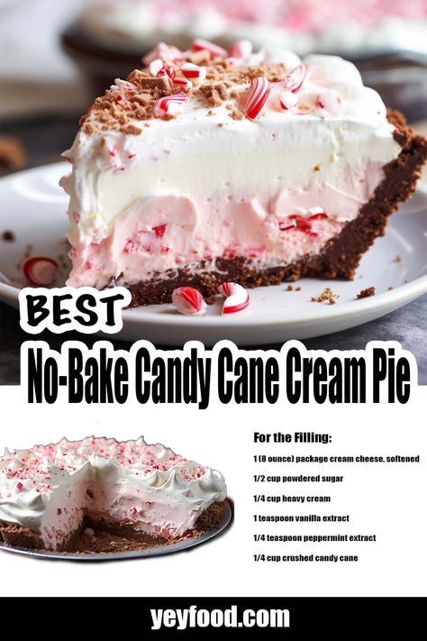 No-Bake Candy Cane Cream Pie This no-bake candy cane cream pie with a chocolate graham cracker crust is one of my favorite holiday desserts. I've been making it for over 15 years, and it's always Easy Christmas Cheesecake, No Bake Candy, Candy Cane Pie, Christmas Pie Recipes, Candy Cane Dessert, Chocolate Graham Cracker Crust, Candy Cane Recipe, Graham Cracker Recipes, Favorite Holiday Desserts