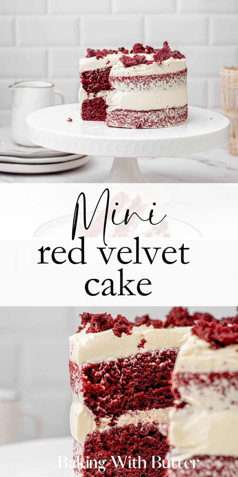 Celebrate life's small victories with this mini 6-inch red velvet cake. It's perfect for intimate gatherings or satisfying that cake craving! 6 In Red Velvet Cake, 4 Inch Red Velvet Cake, Red Velvet Cake 6 Inch, Small Red Velvet Cake Birthday, 3 Layer 6 Inch Cake, 6” Red Velvet Cake, Red Velvet Cake For Two, Simple Red Velvet Cake Recipe, Mini Red Velvet Cake Recipe