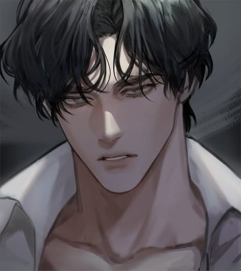 Heterochromia Art, Male Digital Art, Manhwa Guy, Guys With Black Hair, Black Hair Boy, الفن الرقمي, Black Hair Blue Eyes, 얼굴 드로잉, Japon Illustration