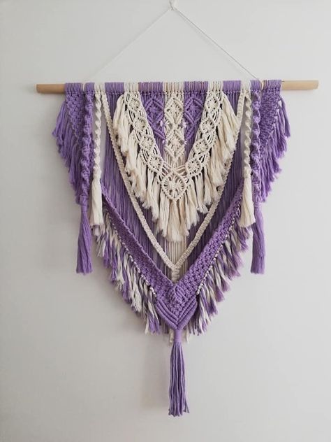 Purple Macrame Wall Hanging, Purple Macrame, Yellow Macrame, Hanging Ideas, Macrame Wall Hanging Patterns, Mini Wall, String Art Diy, Wall Hangers, Ideas Handmade