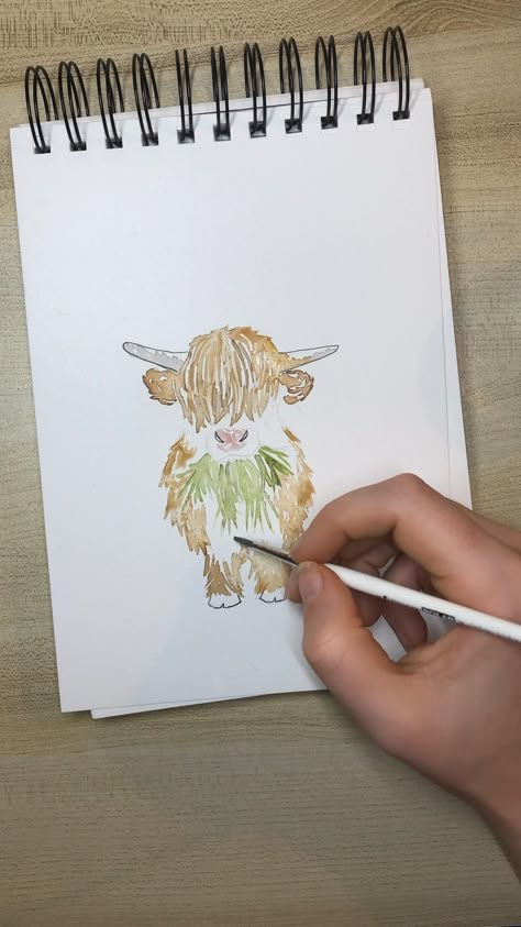 Baby Scottish Highland Cow | Winslow Watercolor... Christmas Watercolor Art, Watercolour Art Ideas, Painting Business, Watercolor Birthday Cards, Scottish Highland Cow, Watercolor Paintings For Beginners, Backyard Greenhouse, Watercolor Birthday, Watercolour Inspiration