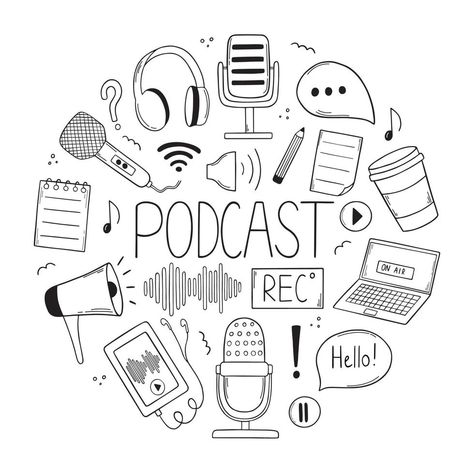 Podcast Doodle, Hand Drawn Vector Illustrations, Play Button, Sketch Style, Voice Recorder, Journal Inspo, Bullet Journal Inspo, Hand Drawn Vector, Logo Banners