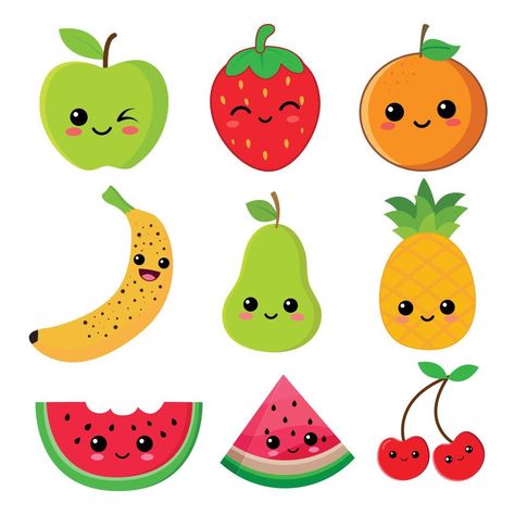 Drawing Step By Step Anime, Face Tutorial Drawing, Face Tutorial, Paper Fruit, Happy Fruit, Fruit Clipart, Butterfly Cake Topper, Animation Drawing, Kawaii Fruit