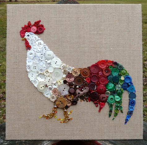 BarefootAnCrazy Bead Wall Art, Bead Wall, Button Creations, Burlap Canvas, Arts And Crafts For Teens, Art Perle, Chicken Decor, Vintage Jewelry Crafts, Art And Craft Videos