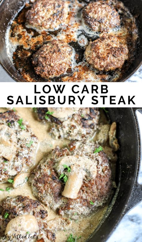 Keto Salisbury Steak, Keto Meats, Salisbury Steaks, Homemade Salisbury Steak, Creamy Mashed Cauliflower, Ground Beef Recipe, Salisbury Steak Recipes, Skillet Dishes, Keto Beef Recipes