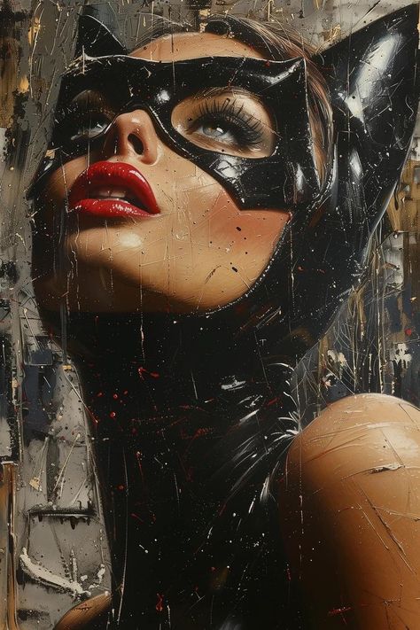 Cat Woman Painting, Dark Graffiti, Catwoman Art, Cat Burglar, Painting Face, Drawing Female Body, Pop Art Images, Black Cat Marvel, Mask Art