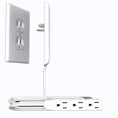 A genius and super discreet three-outlet power strip that's designed to look like your already existing plug while helping you keep the cords organized. Cord Concealer, Hide Tv, Tv Cords, Hiding Ugly, Electrical Outlet Covers, Outlet Extender, Wall Taps, Cord Management, Outlet Cover