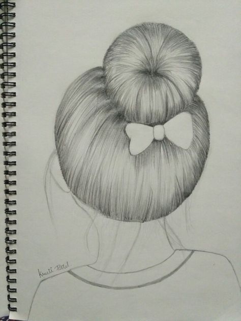 Bun Hair Drawing, Hair References Drawing, Bow Drawing, Pencil Drawings Of Flowers, Hair Illustration, Hair Sketch, Cool Pencil Drawings, Baby Frame, Hair Reference