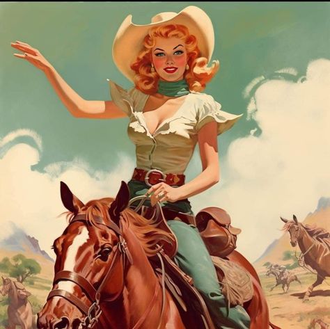 Vintage Western Pinup, 60s Cowgirl, Cowboy Pinup, Retro Cowgirl Aesthetic, 1950s Cowgirl, Vintage Cowgirl Art, Pin Up Cowgirl, Pinup Cowgirl, Cowgirl Pinup