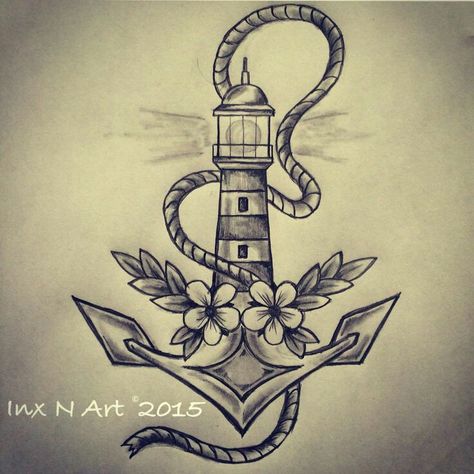 Tattoo Finka Anker Tattoo, Lighthouse Tattoo, Kunst Tattoos, Anchor Tattoos, Nautical Tattoo, Anchor Tattoo, Geniale Tattoos, Light House, Old School Tattoo