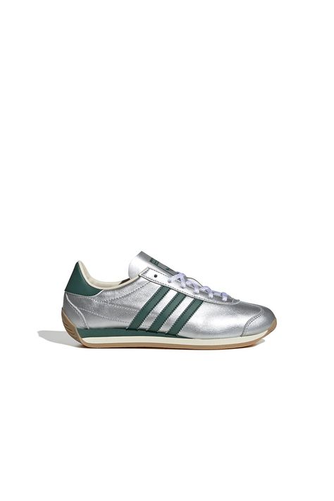 Adidas Country Og Shoes Silver Metallic/collegiate Green/cream White | Karen Walker Adidas Country Og, Adidas Og, Silver Outfits, Fashion Journal, Adidas Country, Shoes Silver, Fashion Journals, All About Shoes, Karen Walker