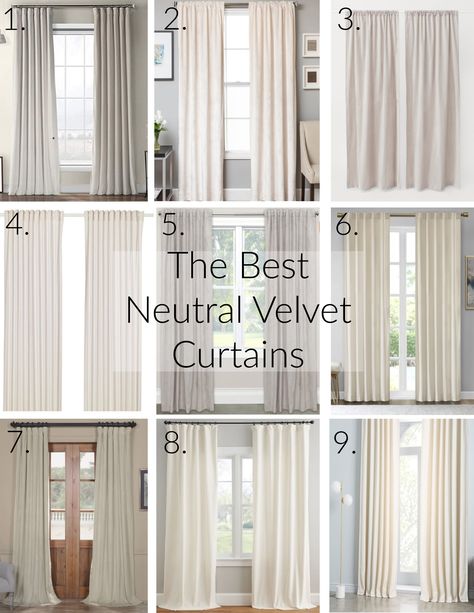 The best places to find neutral curtains for your home. - Within the Grove Curtains With Cream Couch, Neutral Window Treatments, Neutral Curtains Bedroom, Long Drapes Living Room, White Velvet Curtains, Velvet Curtains Living Room, Velvet Curtains Bedroom, Curtains For Grey Walls, Neutral Kitchen Designs