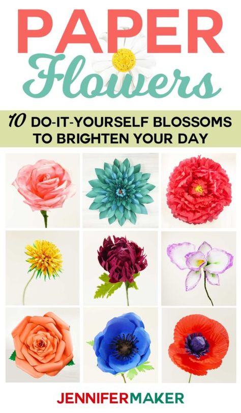 Paper Flowers Book: 10 Do-It-Yourself Blossoms to Bright Your Day by Jennifer Maker | #paperflowers #diy #papercrafts Resident Activities, Cricut Flowers, Stock Flowers, Jennifer Maker, Make Paper Flowers, Handmade Cards Diy, Paper Bow, Cricut Tips, How To Make Paper Flowers