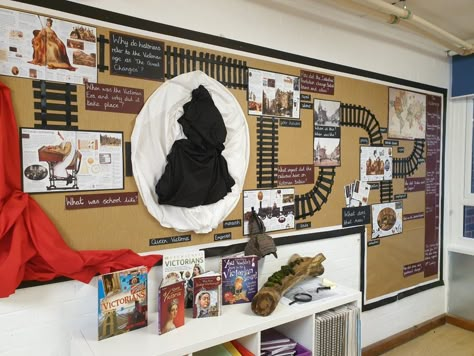 Timeline Classroom Display, Victorian Display Ks2, Victorian Classroom Display, 3d Classroom Displays, Hessian Classroom Display, Victorians Ks2, Bulletin Board Design Ideas, Victorian Classroom, Exam Hacks