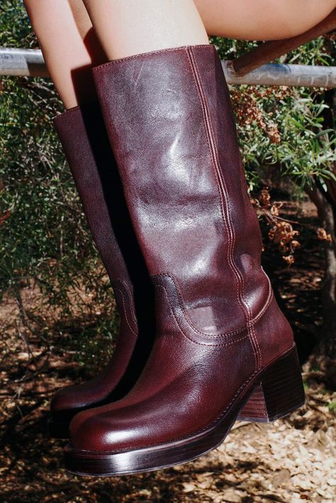 Mid-calf heeled boot Fits true to size Measurements taken from a size 7  2.5" Heel, 0.75" Platform Leather Upper, Leather / Fabric Lining, Synthetic Sole Women Dress Shoes, Boot Fits, Quoi Porter, Shoes Chunky, Runway Shoes, Boots Square Toe, Style Français, Block Heel Boots, Shoe Inspo