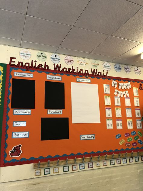 Talk for writing working wall Year 3 English Working Wall, Year 1 English Working Wall, Year 2 Ideas Teaching, Year 6 Classroom Ideas Uk, English Working Wall Year 1, Writing Display Ks2, Literacy Working Wall Ks2, Writing Wall Display, Year 3 Display Ideas