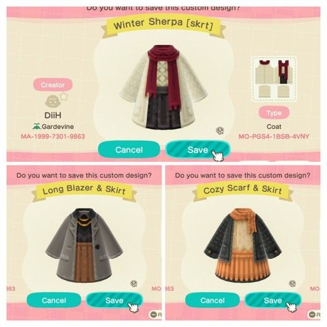 Animal Crossing Skirt Design, Custom Design Outfits Acnh, Acnh Cardigans Code, Animal Crossing Autumn Outfits, Mushroom Flag Acnh, Face Paint Acnh Codes, Cute Acnh Outfit Codes, Acnh Clothes Design Id Fall, Acnh Outfit Code Spring