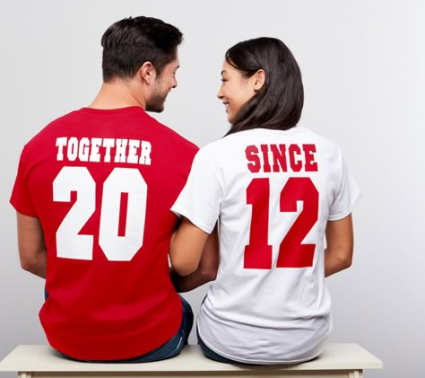 Together Since Couples T-Shirts Valentines Couple Shirt Ideas, Valentine Couple Shirts, His And Hers Tshirt Ideas, Together Since Shirts Couple, Anniversary Shirts Ideas Couple, Couples Valentines Shirts, Couple Tshirt Design, Valentine Couple Outfits, Couple Shirt Design Ideas