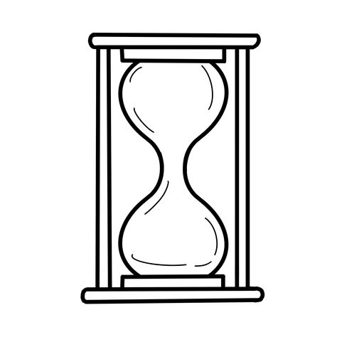 Hourglass Simple Drawing, Simple Clock Drawing, Time Drawing Clock, Clock Art Drawing, Clock Drawing Simple, Hourglass Outline, Hourglass Drawing, Cartoon Outline, Clock Drawings