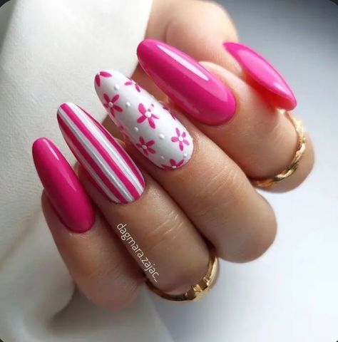 Nail Simple, Bright Pink Nails, Tape Nail Art, Nails Short Acrylic, Acrylic Nails Ideas, Tips Nails, Blue Acrylic Nails, Pink Nail Art, Nails Aesthetic