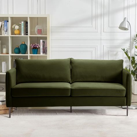 PRICES MAY VARY. 📐【Dimension】: 85 (W) X 29.13 (D) X 35.04 (H) Inches.Seat Height:19.29 Inches.Seat Depth:6.3 Inches. 🌟【Advanced Frosted velvet】:The surface of the sofa is all wrapped with velvet. The velvet cloth has a soft and comfortable feel. Like the fur of the small animals, it is smooth and not easy to lose hair. It has a rich texture, strong hanging sense, good color fastness, not easy to fade, easy to care for care. 🛋️【Reasonable ＆ Comfy Structure】: The structure of the sofa imitates Divan Cama, Mid Century Modern Loveseat, Modern Velvet Sofa, Club Sofa, Couches For Small Spaces, Green Couch, Modern Sofa Designs, Muebles Living, Modern Loveseat