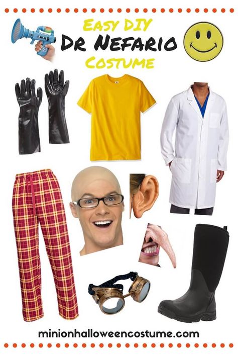 An Easy DIY Dr Nefario Costume. The professor from despicable me - a great family group costume idea. Dr Nefario Costume, Dr Nefario, Gru Costume, Despicable Me Costume, Minion Halloween, Minion Costumes, Cute Group Halloween Costumes, Bald Cap, Kid Friendly Halloween