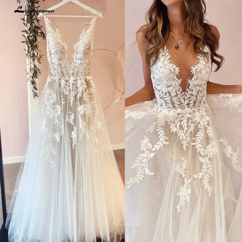 A Line Backless Wedding Dress, Dress Style Ideas, Backless Lace Wedding Dress, Chelsea Wedding, Ivory Lace Wedding Dress, Dresses For Pregnant Women, Beach Bridal Gown, Tulle Wedding Gown, Bride Ideas