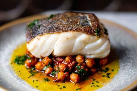 Cod with Spiced Chickpeas Recipe – Wright Brothers Home Delivery Chickpeas Recipe, Gourmet Food Plating, Spiced Chickpeas, Wright Brothers, Fine Dining Recipes, Cumin Seeds, Chickpea Recipes, A Match Made In Heaven, Seafood Dinner