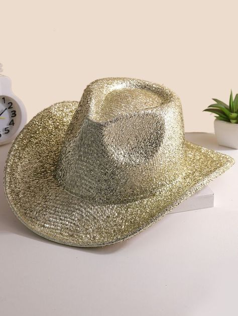 1pc Women Solid Boho Sequin Cowgirl Cowboy Fedora Hat For Party | SHEIN Eras Outfit, Golden Princess, Yellow Glitter, Golden Birthday, Cowgirl Cowboy, Tassel Dress, Cowgirl Outfits, Loose Hairstyles, Fedora Hat