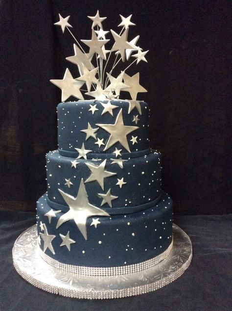 Blue Star Themed Party, Starry Sweet 16, Night Under The Stars Birthday Party, Desert Tables For Birthday, 15 Cakes Ideas Birthdays, Sweet 16 Party Ideas Under The Stars, Moon And Stars Sweet 16 Theme, Sweet Sixteen Under The Stars Theme, Star Theme Sweet 16