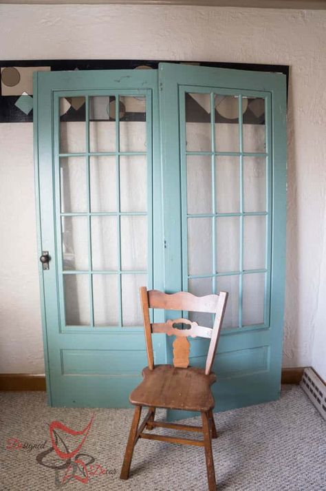 Painted Old French Doors-Pixie Dust Paint Company-Before Colored French Doors, Painted French Doors, Old French Doors, House Transformation, Painted Interior Doors, Paint Companies, Chippy Paint, French Interior, Painted Doors