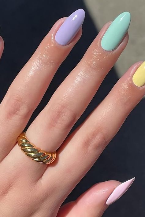 30 Pastel Nail Ideas That Are Insanely Pretty Pastel Nails Different Colors, Spring Pastel Nails Acrylic, Spring Nails Pastel Colors, Simple Pastel Nails, Pastal Nails, Spring Nails Pastel, Nails Pastel Colors, Spring Pastel Nails, Easy Pride Nails