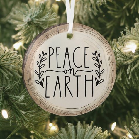 Peace On Earth Holiday Ornament Rustic Wood Ornaments, Paint Wood Ornaments, Wood Round Christmas Ornaments, Wood Burn Christmas Ornaments, Peace Ornaments, Wood Burning Ornaments, Christmas Peace Sign, Wood Burned Ornaments, Christmas Wood Ornaments