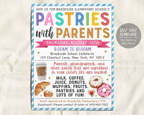 Pastries With Parents, Parent Appreciation, School Breakfast, I Feel Free, Event Program, You Used Me, Office Depot, Program Template, Editable Template