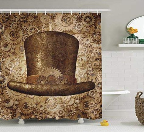 Ambesonne Victorian Decor Collection Steampunk Top Hat as a Science Fiction Concept Made of Metal Copper Gears and Cogs Image Polyester Fabric Bathroom Shower Curtain Set with Hooks Gold Steampunk Top Hat, Bathroom Shower Curtain Sets, Steampunk Hat, Bathroom Decor Sets, Victorian Decor, Cloth Fabric, Bathroom Shower Curtains, Sculptures & Statues, Shower Curtain Sets