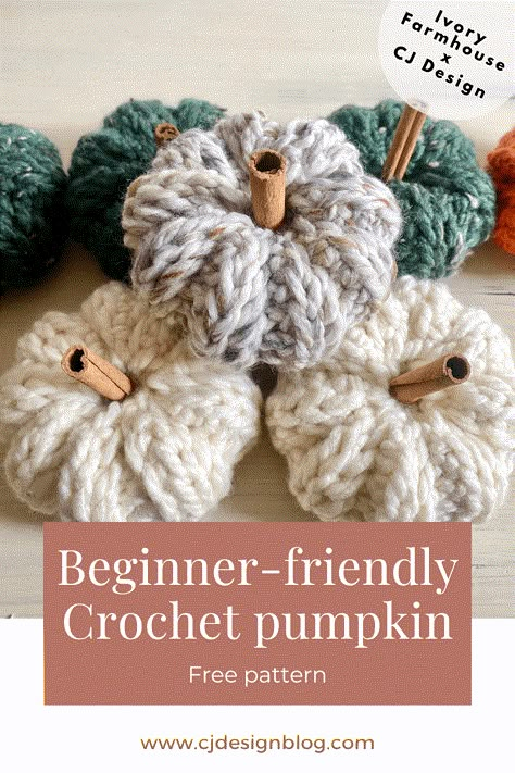 How to Crochet a Quick & Easy Pumpkin – Free Pattern! - CJ Design Blog Crochet Pumpkin Free Pattern Video, Popcorn Stitch Crochet Pumpkin, One Skein Chunky Crochet Patterns, Easy Christmas Crochet Crafts, September Crochet Ideas, Free Crochet Pumpkin Pattern Easy, How To Crochet A Pumpkin For Beginners, Top Selling Crochet Items, Chunky Crochet Pumpkin Free Pattern