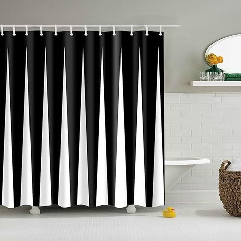 Model Home Bathroom, Black And White Modern Bathroom, Modern Bathroom Curtain, Black White Shower Curtain, Black And White Shower Curtain, Curtain Art, Shower Curtain Art, Black And White Bathroom, Black White Bathrooms