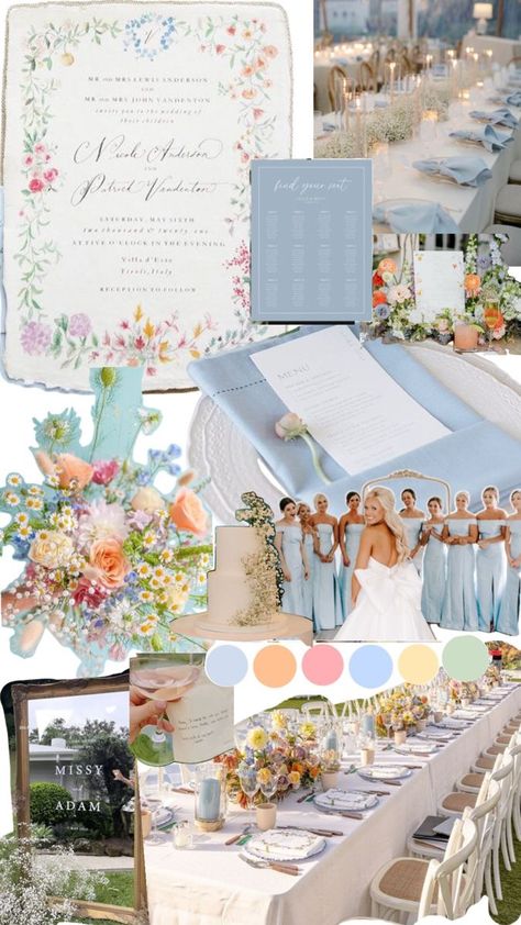 Pastel Wedding Theme, Wedding Theme Color Schemes, Wildflower Wedding Theme, Dream Wedding Decorations, Spring Wedding Colors, May Weddings, Wedding Theme Colors, Future Wedding Plans, Garden Party Wedding