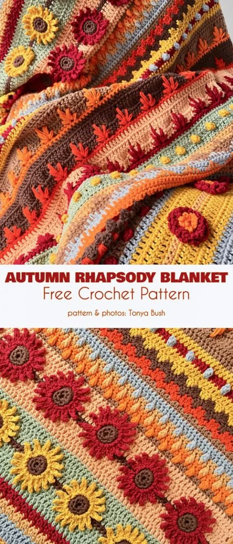 Autumn Rhapsody Blanket, Autumn Crochet Blanket, Crochet Blanket Lace, Autumn Crochet Patterns, Autumn Blanket, Autumn Crochet, Fall Blanket, Fall Crochet Patterns, Crocheted Blanket