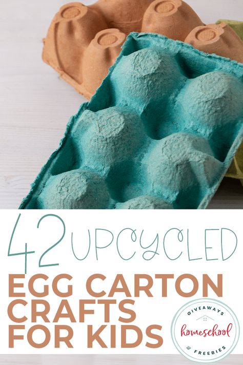 Do you have a pile of egg cartons lying around? Upcycle them for your next craft day with these fun (and cute) egg carton craft ideas! #upcycled #kidscrafts #homeschoolcrafts #hsgiveaways Recycled Crafts With Egg Cartons, Egg Carton Art Projects, Eggboxes Craft, Egg Cartons, Craft With Egg Carton, Creative Ideas With Egg Cartons, Egg Carton Fish, Activity With Egg Carton, Eggs Carton Diy